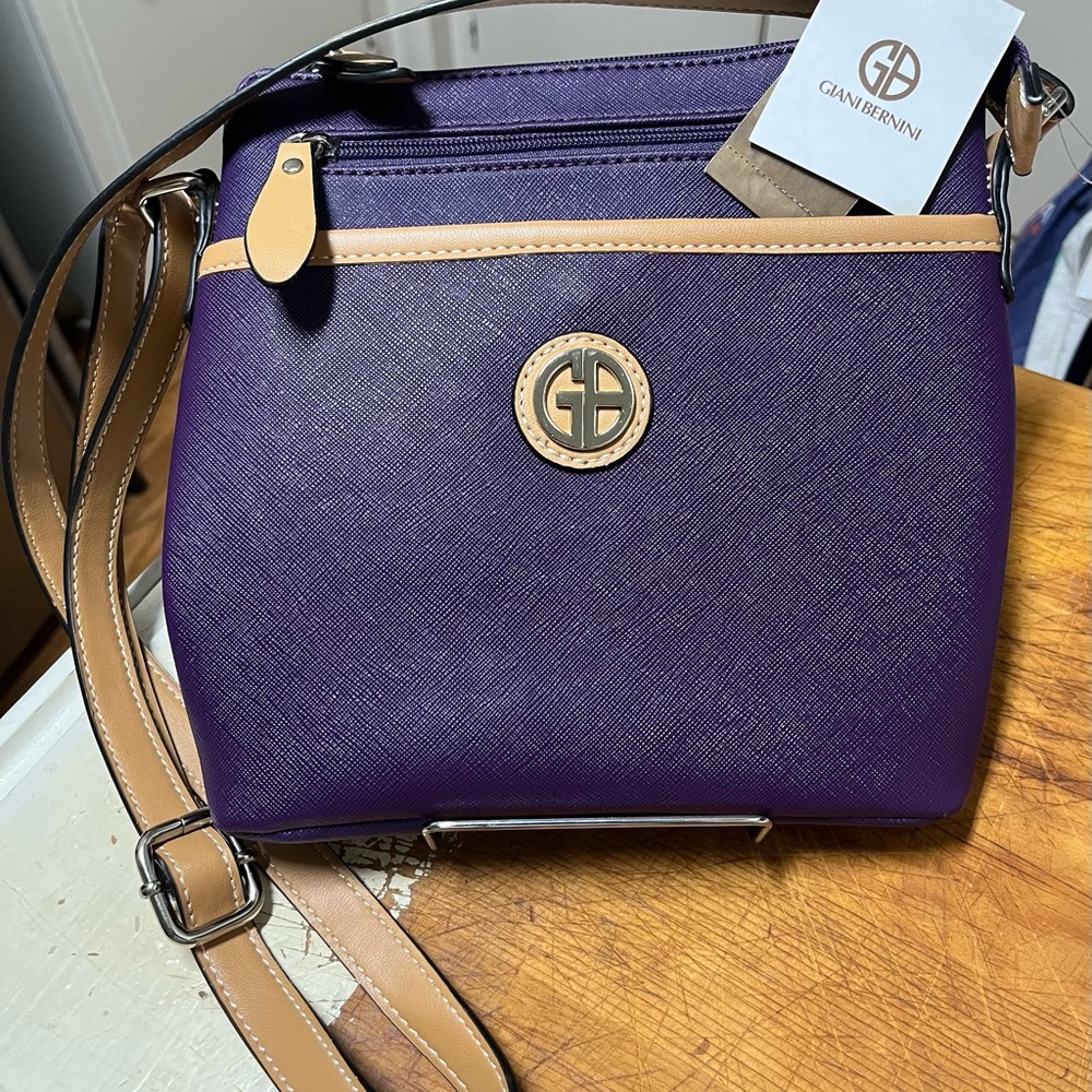 Giani Bernini Saffiano Crossbody – Dark Purple & Tan Trim – NWT – Everyday Bag